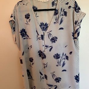 Blue striped floral blouse